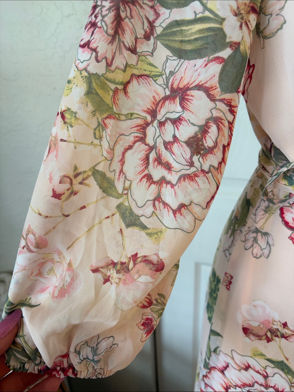 New York and Company floral maxi wrap dress 3/4 sleeve ruffle size extra small - Picture 7 of 11